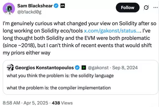 Sui创始人解析:Solidity与EVM 2026就有问题!Paradigm CTO质疑以太坊需要新语言!